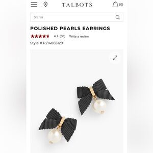 Talbots Black Pearl Drop Earrings NWT